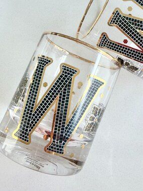 Anthropologie Monogram W Whiskey Glass Set Old Fashioned Glasses 24k Gold